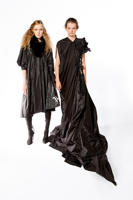 Agnes Hamerlik, Asymmetrically Draped Voluminous Dress with Strong Draping Lines & Floor Length Asymmetrical Gown, 2017