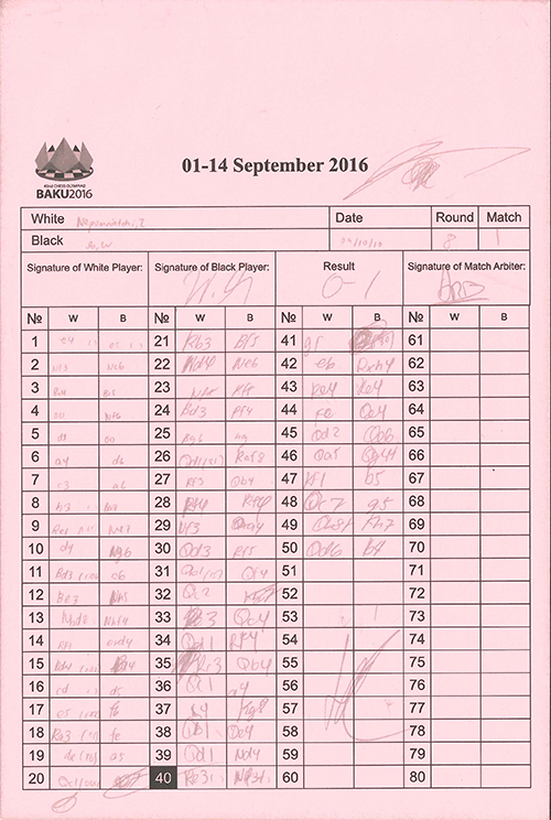 Scoresheet from Baku Olympiad, Round 8