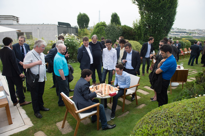 Alejandro Ramirez and Fabiano Caruana Compete during the Pre-Round Activities of the 2016 Paris Grand Chess Tour