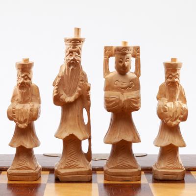 Hand-Carved Wooden Chess Set, 1968