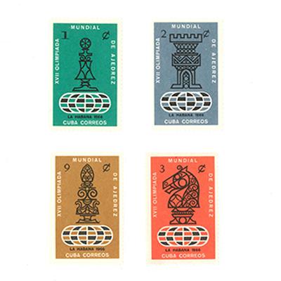 Four Stamps from the 1966 Havana, Cuba, Chess Olympiad