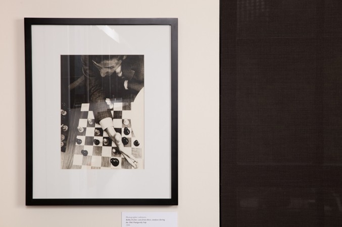 Photographer unknown. Bobby Fischer, seen from above, analyzes during the 1966 Piatigorsky Cup.