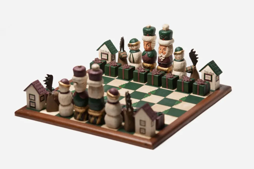 Philippines Christmas Chess Set Date unknown King size: 6 ½ in. Board: 17 ½ x 17 ½ in. Wood Collection of the World Chess Hall of Fame & Galleries Photo 1