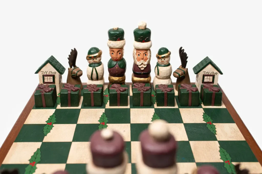 Philippines Christmas Chess Set Date unknown King size: 6 ½ in. Board: 17 ½ x 17 ½ in. Wood Collection of the World Chess Hall of Fame & Galleries Photo 5