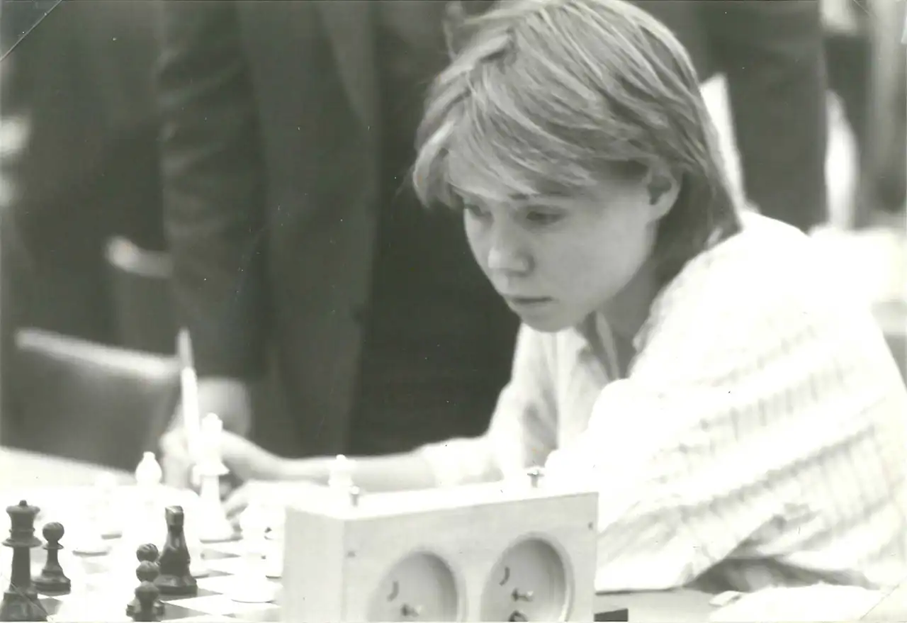 Photo of Pia Cramling Competeing at the 1984 Thessaloniki Greece Chess Olympiad, Photo