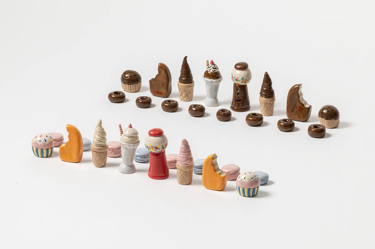You’re Sweet Chess Set on full display. Both Chocolate and Colorful sides featured.