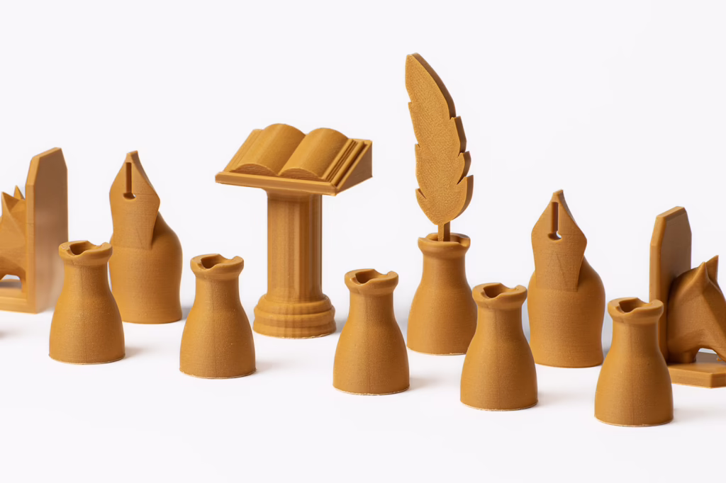 Alisha Karabinus and Terence Babb, Book-themed Chess Set, 2025, Collection of the World Chess Hall of Fame & Galleries, Photo by Austin Fuller