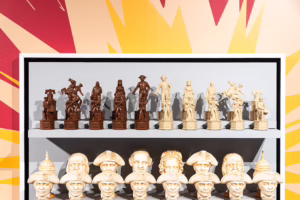 Classic Games Company, Inc., “1776” Bicentennial Chess Set, 1977, Collection of the World Chess Hall of Fame & Galleries, Photo by Austin Fuller