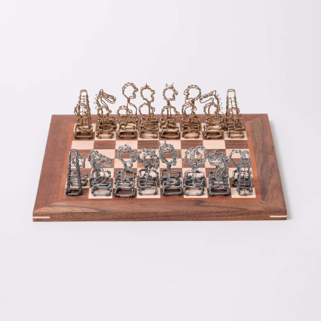 South African Township chess set hand-crafted from copper and silver wires.