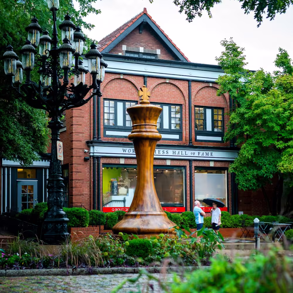 World Chess Hall of Fame building and giant chess king in the Central West End.